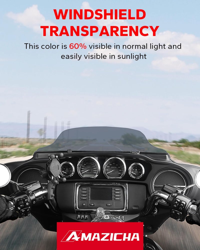 Amazicha 7" Smoke Wave Windshield Windscreen Compatible for 2014-2023 Harley Davidson Touring Street Glide/Electra Glide/Ultra Limited/Tri Glide FLHT FLHX FLHXS FLHTK (Tint) - Image 4